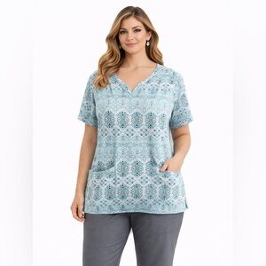 Premier Mint Green Patterned Scrub Top